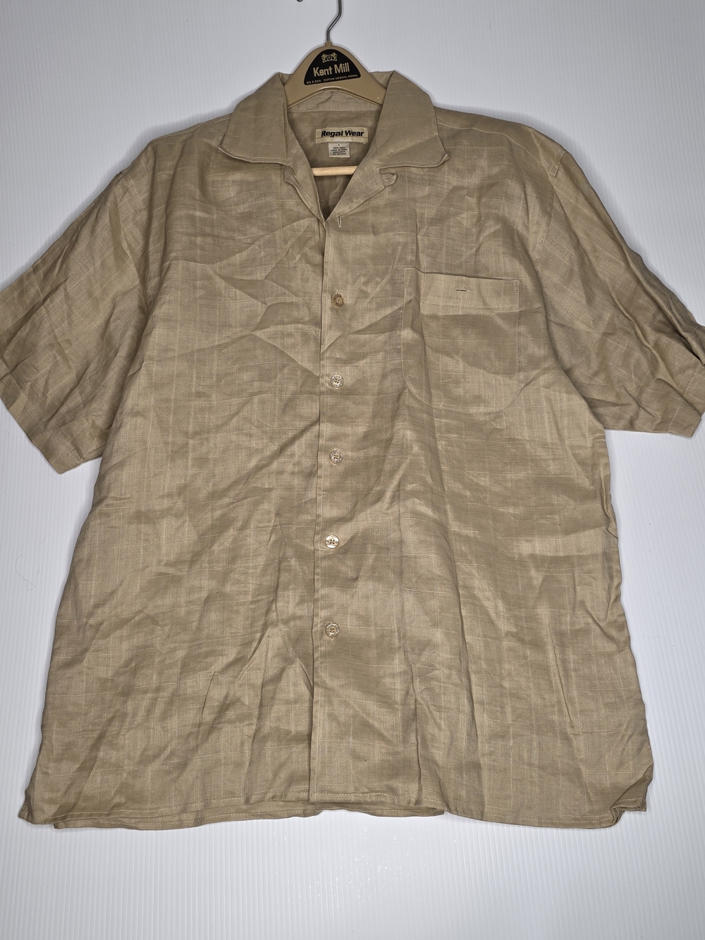 Regal Wear 100% Linen Short Sleeve Button Up Shirt Tan Beige Size L